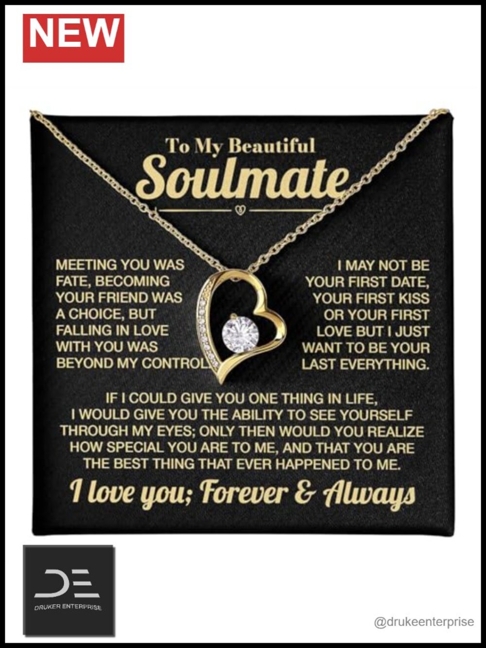 Soulmate Heart Pendant Necklace for Women, CZ Crystal Love Gift, 18-22 inch